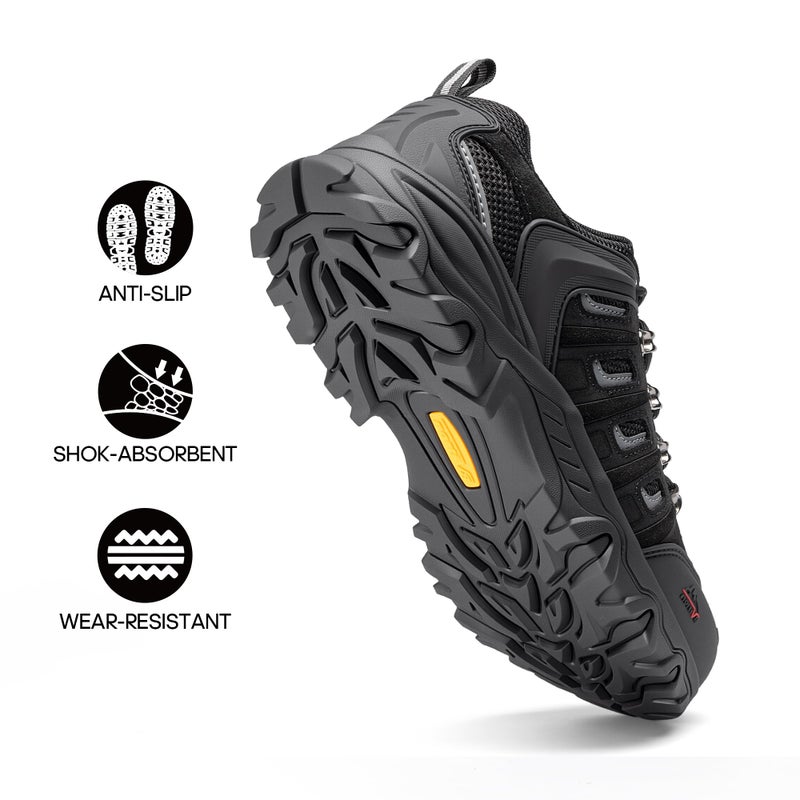 NORTIV 8 Men's Waterproof Hiking Shoes Leather Low-Top Hiking Shoes for Outdoor Trailing Trekking Camping Walking Black/Grey Size 15 QUEST-1-W - Image 2